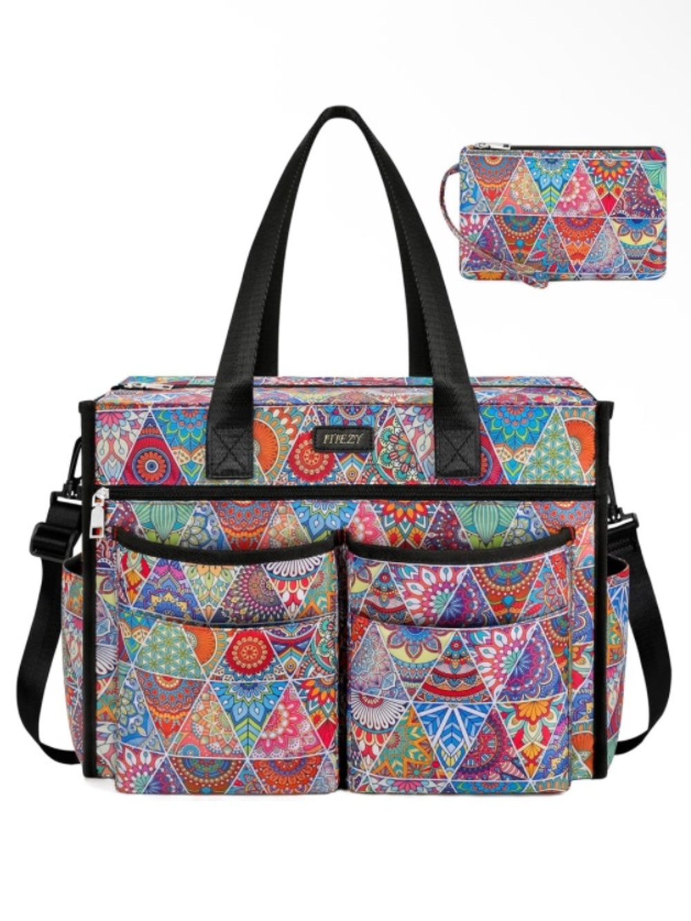 Colorful Mosaic Pattern Tote Bag with Removable Strap